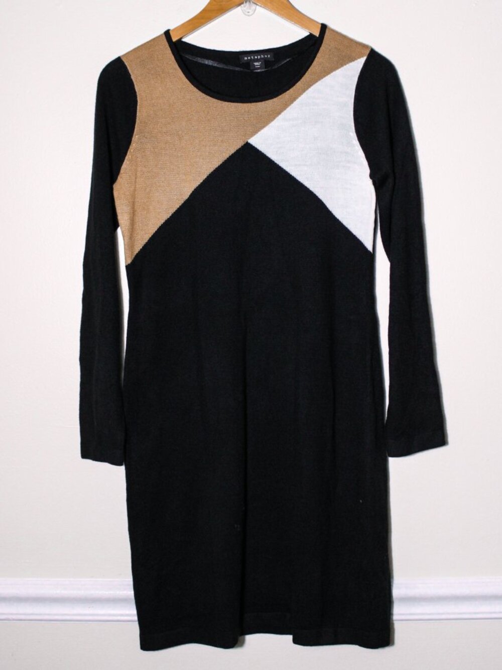 Metaphor Colorblock Lightweight Knit Sweater Dress Geo Neutral Black Size M